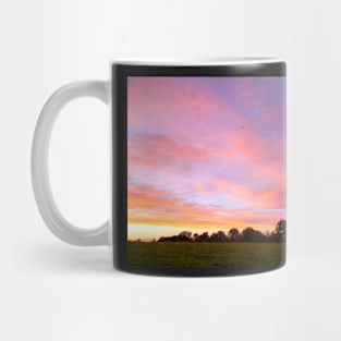 Golden sunset at Cabbage Hill with airplane in skies Mug